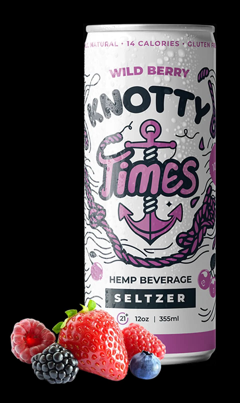 Knotty Times Wild Berry seltzer can with mixed berries